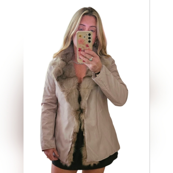 ON & ON Real Fox Fur Trim Sheen Pale Pink Winter Jacket. Size S/M - Picture 2 of 16